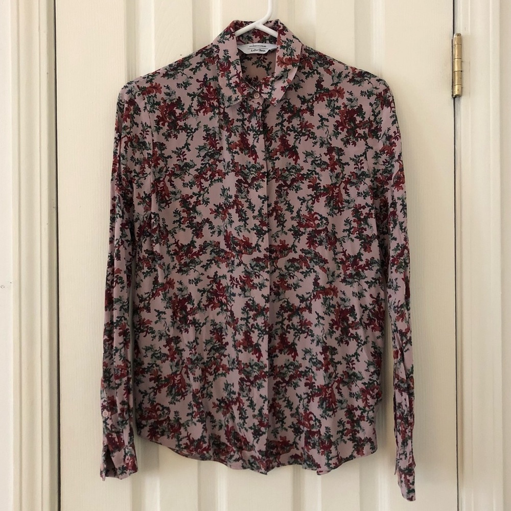& Other Stories 100% silk pink/red/green shirt US 2